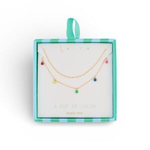 NWOT Leith Rainbow Beaded Drop Layered Necklace with Gift Box Gold Nickel Free